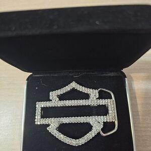 Harley-Davidson Rhinestone Logo Belt Buckle - Silver Crystal